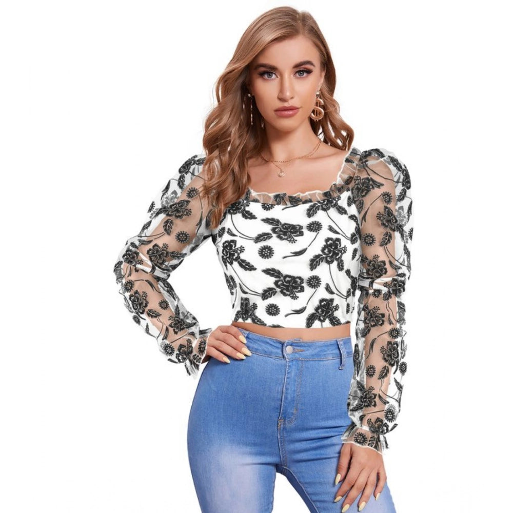Ranili Polyester Solid Full Sleeves Square Collar Top