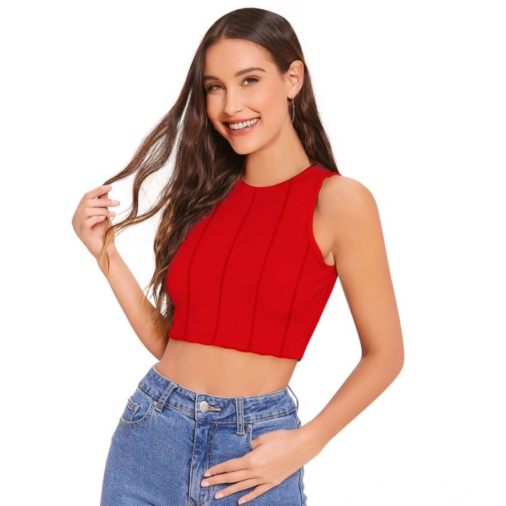 Ranili Polyester Solid Sleeveless Round Neck Top