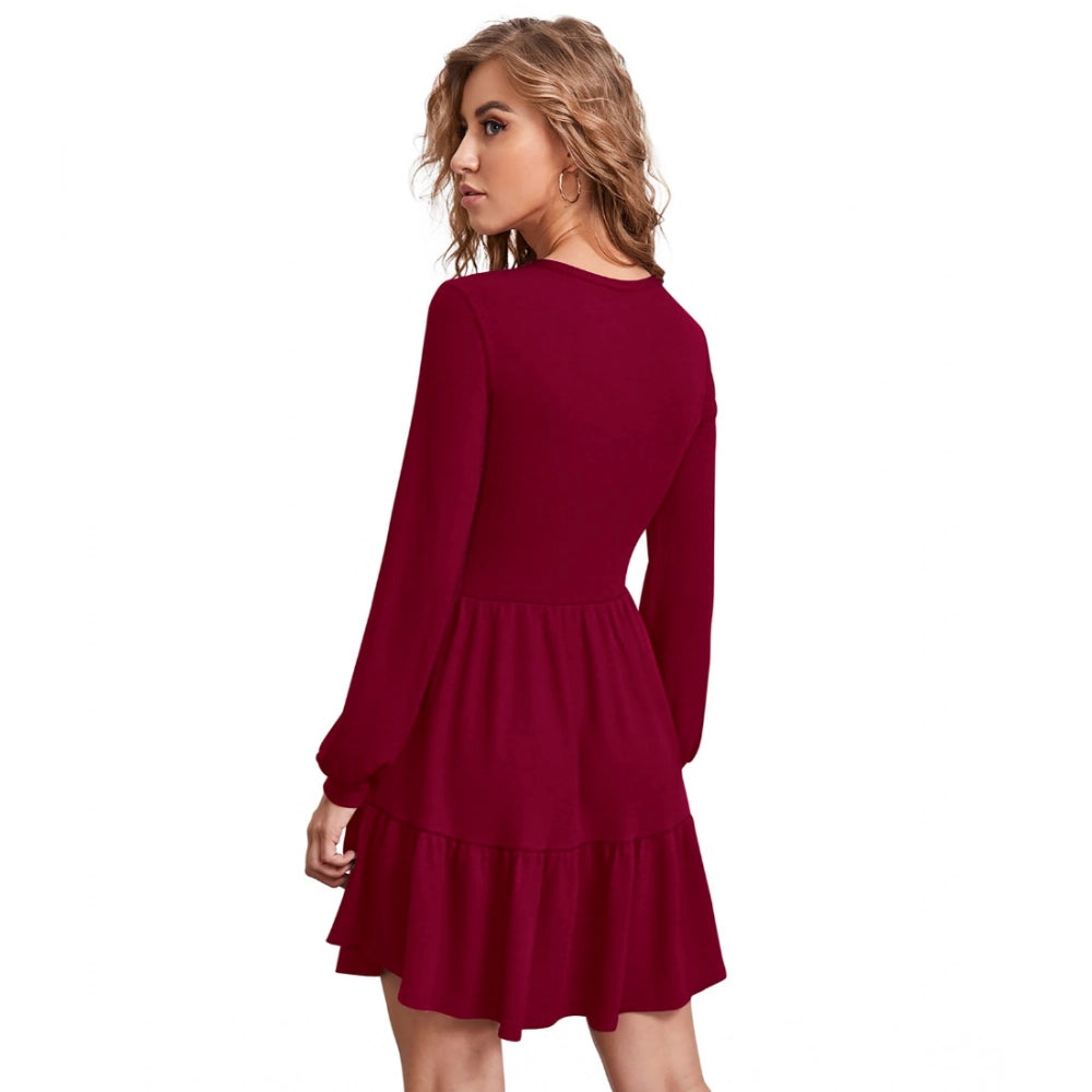 Ranili Knitting Stretchable Solid Round Neck Full Sleeve Dress