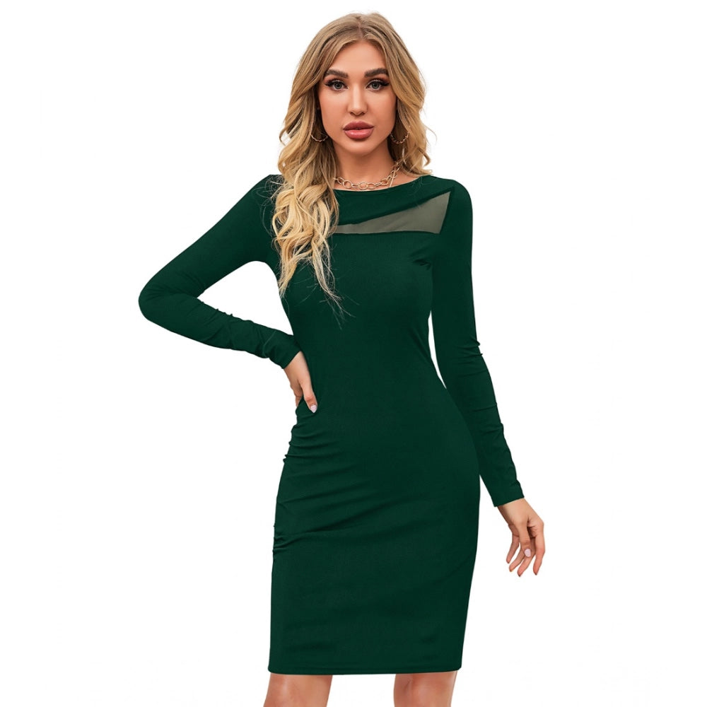 Ranili Knitting Stretchable Solid Round Neck Full Sleeve Dress