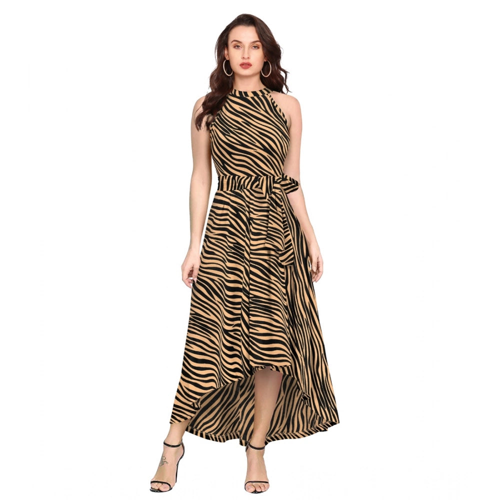 Ranili Polyester Zebra Pattern Halter Neck Sleeveless Dress