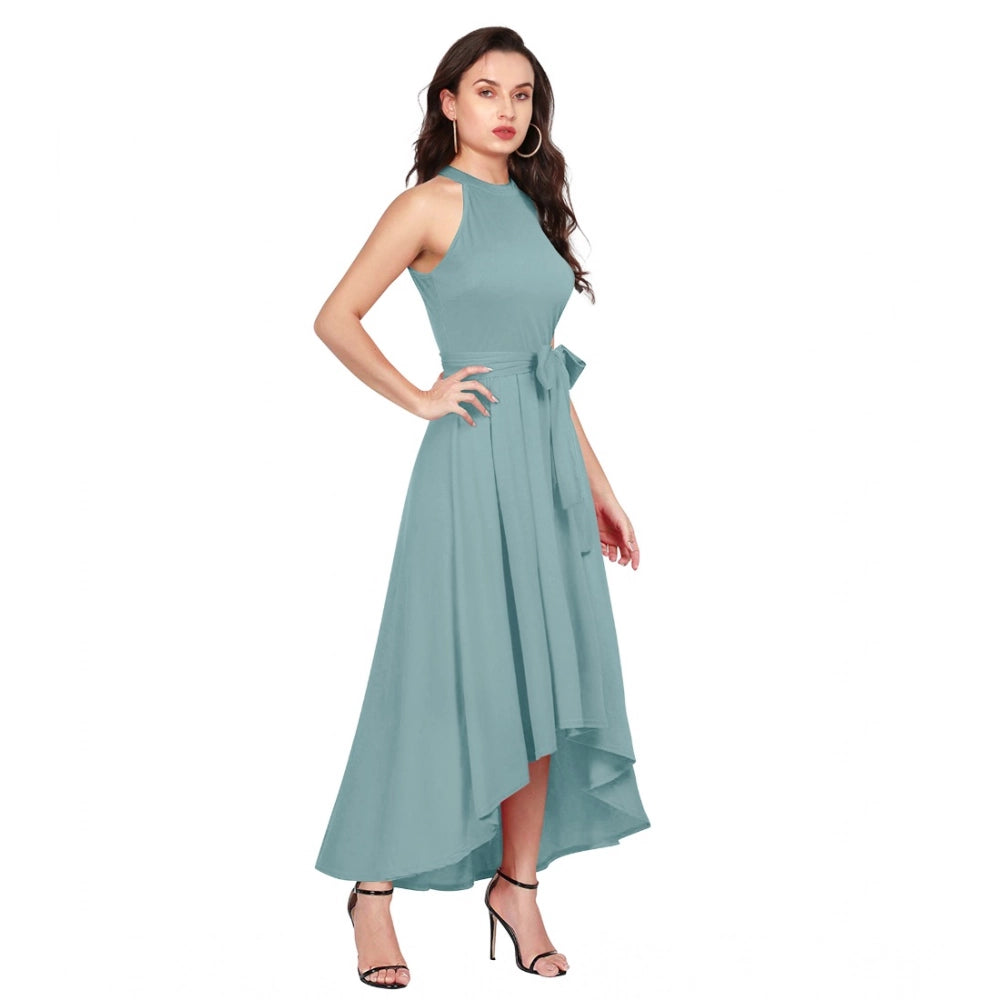 Ranili Polyester Solid Halter Neck Sleeveless Dress