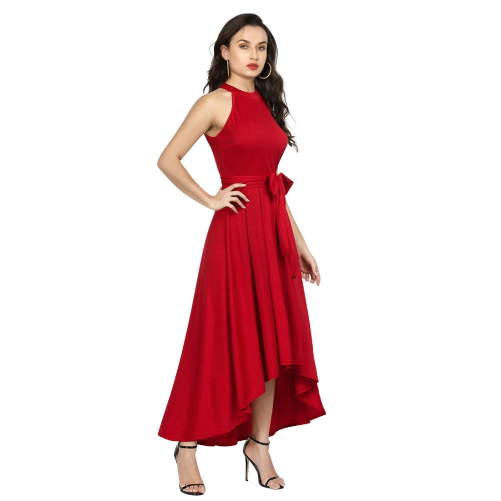 Ranili Polyster Solid Halter Neck Sleeveless Dress