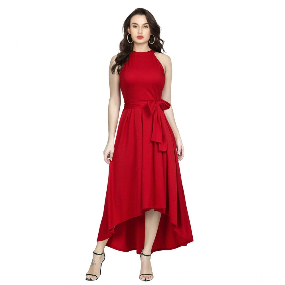 Ranili Polyster Solid Halter Neck Sleeveless Dress