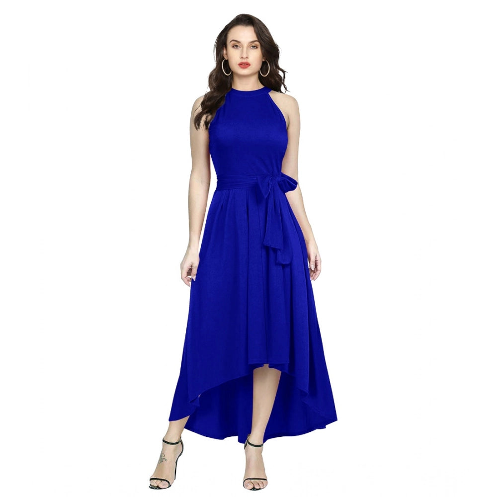 Ranili Polyster Solid Halter Neck Sleeveless Dress