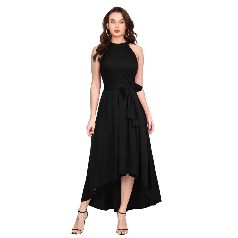Ranili Polyster Solid Halter Neck Sleeveless Dress