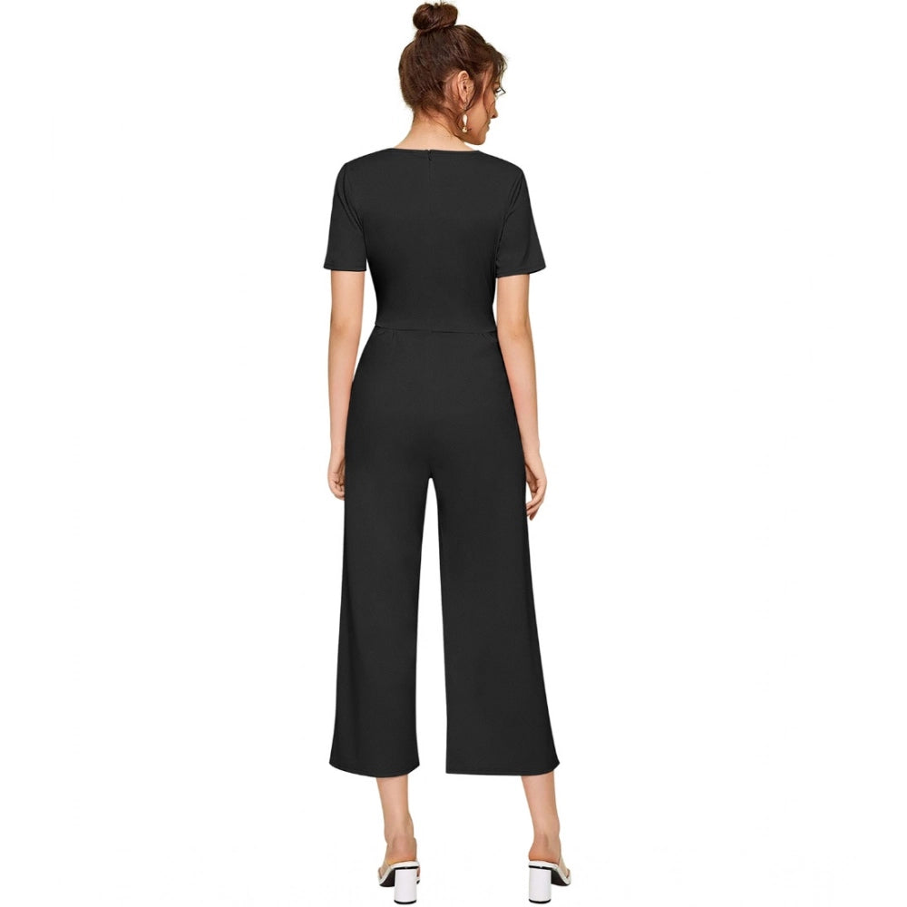 Ranili Knitting Stretchable Solid Round Neck Cap Sleeve Jumpsuit