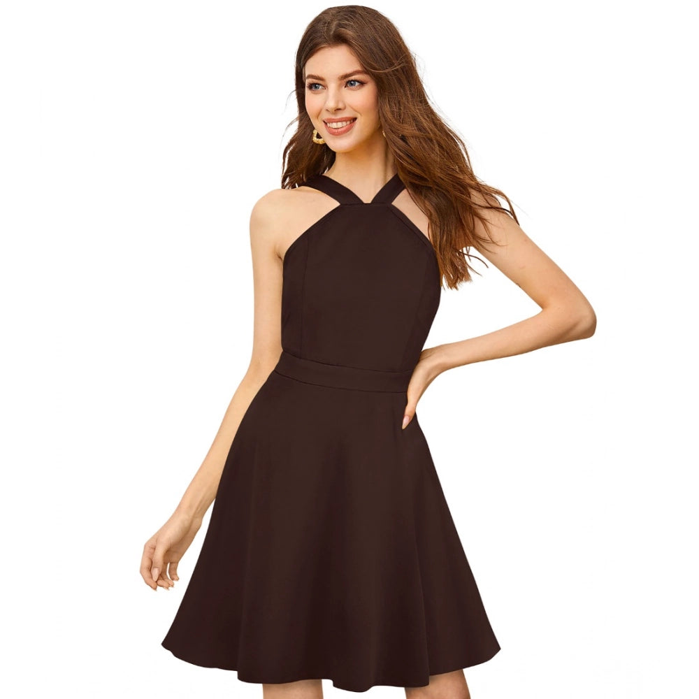 Ranili Knitting Stretchable Solid Halter Neck Sleeveless Dress