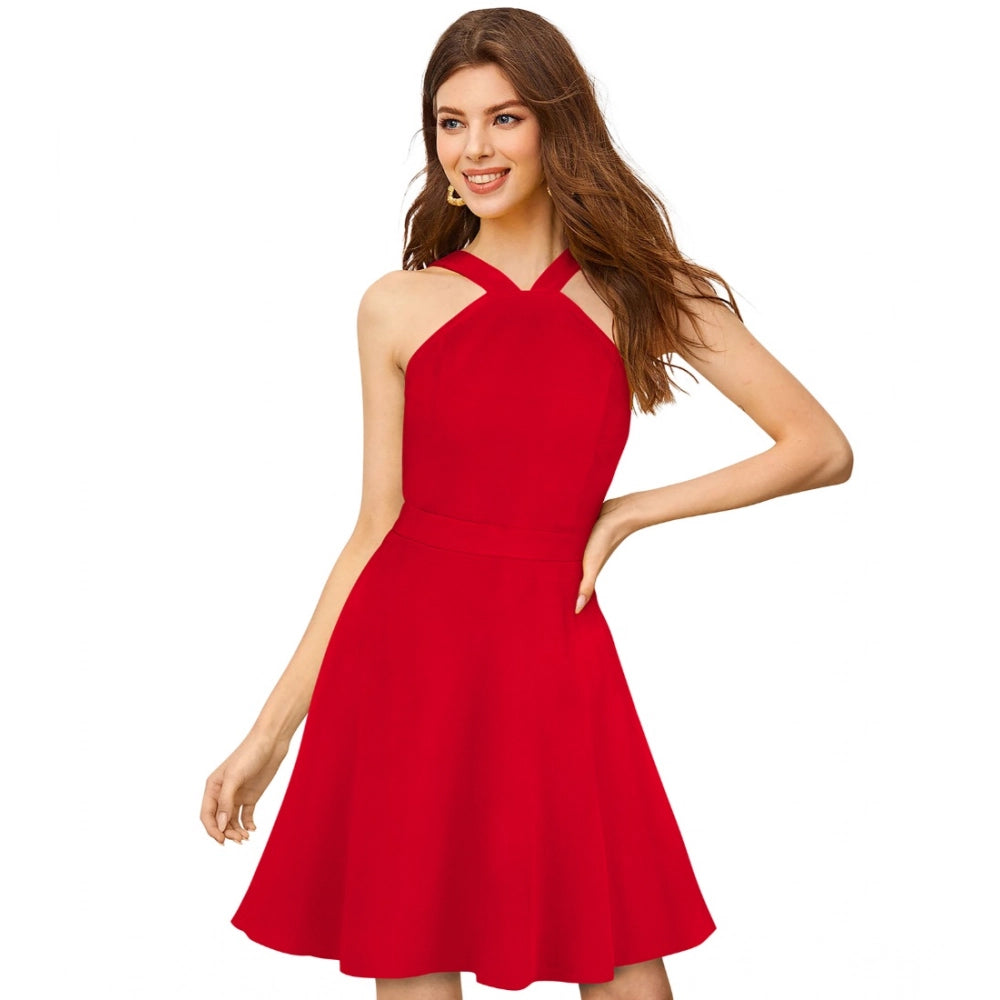Ranili Knitting Stretchable Solid Halter Neck Sleeveless Dress