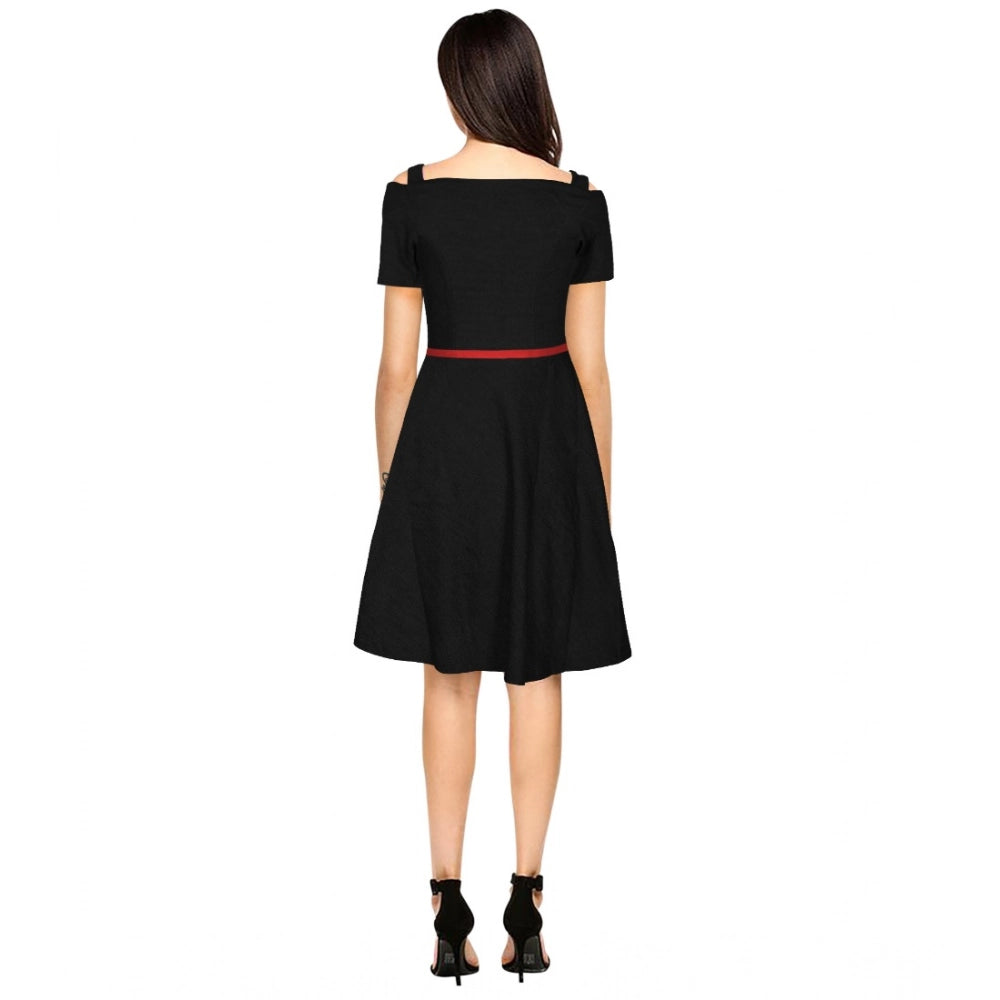 Ranili Polyester Solid V Neck Cap Sleeve Dress