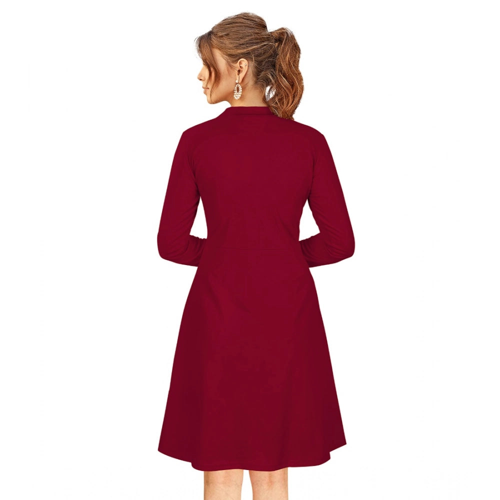 Ranili Knitting Stretchable Solid Round Neck Full Sleeve Dress