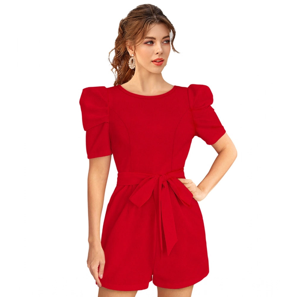 Ranili Knitting Stretchable Solid Round Neck 3-4 Puff Sleeve Dress
