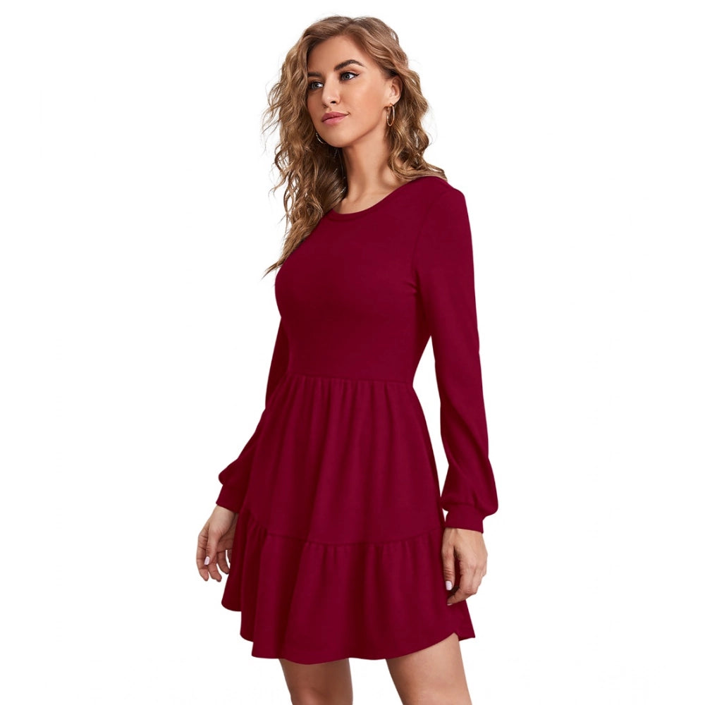 Ranili Knitting Stretchable Solid Round Neck Full Sleeve Dress