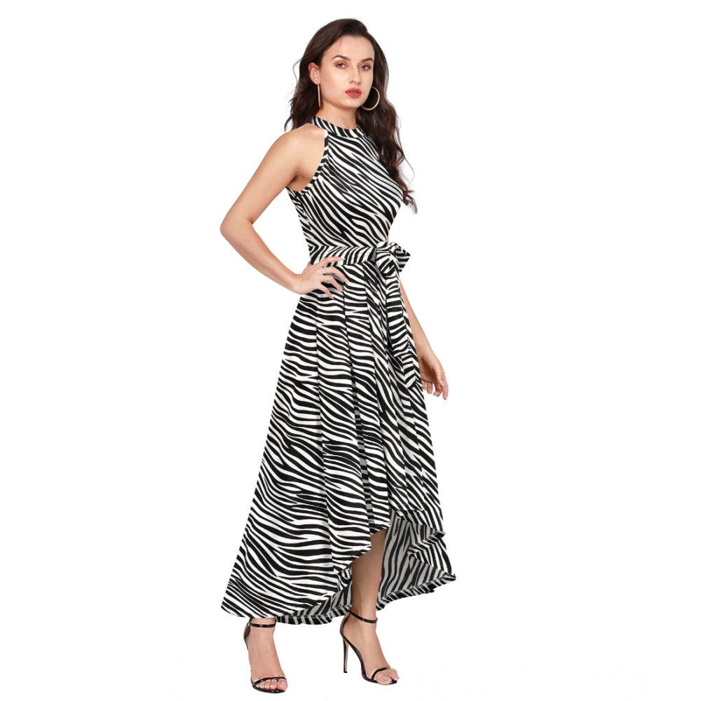 Ranili Polyester Zebra Pattern Halter Neck Sleeveless Dress