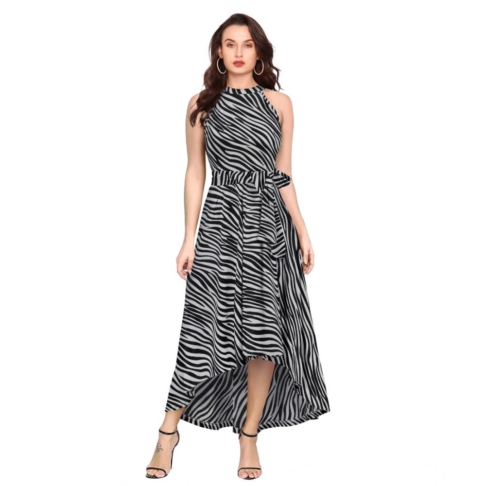 Ranili Polyester Zebra Pattern Halter Neck Sleeveless Dress