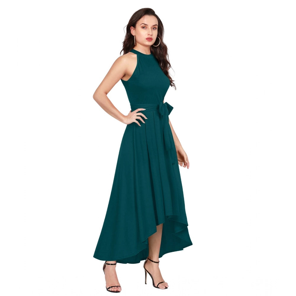 Ranili Polyster Solid Halter Neck Sleeveless Dress
