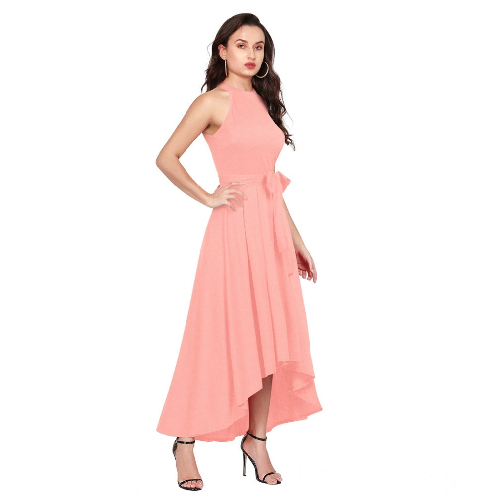 Ranili Polyster Solid Halter Neck Sleeveless Dress
