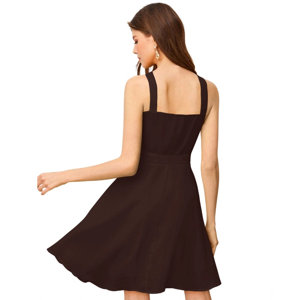 Ranili Knitting Stretchable Solid Halter Neck Sleeveless Dress