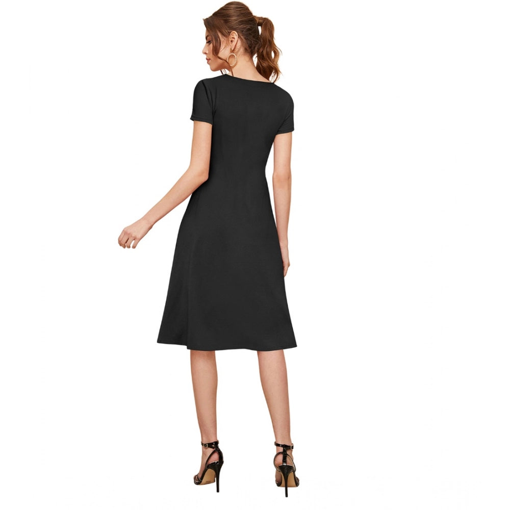 Ranili Knitting Stretchable Solid Round Neck Cap Sleeve Dress
