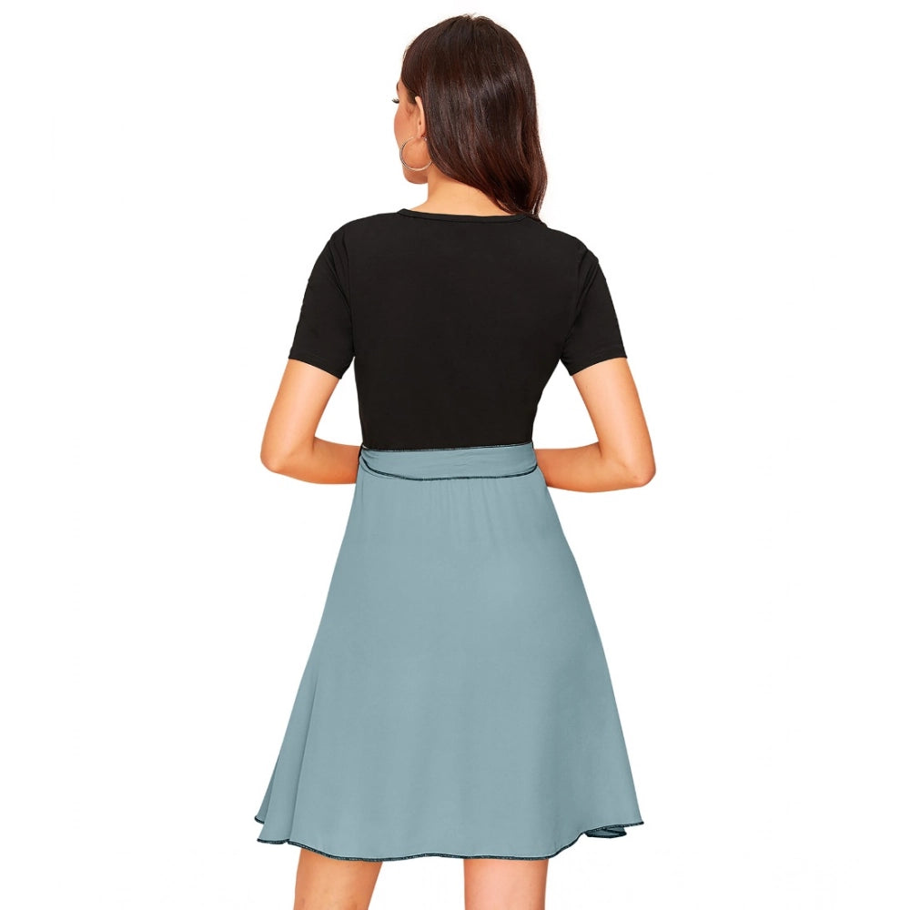Ranili Knitting Stretchable Solid Round Neck Cap Sleeve Dress