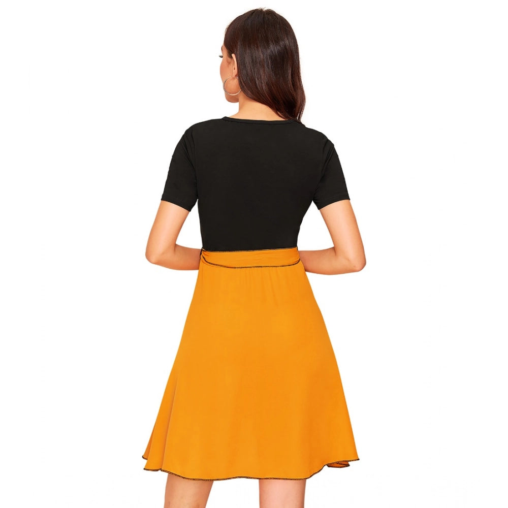 Ranili Knitting Stretchable Solid Round Neck Cap Sleeve Dress