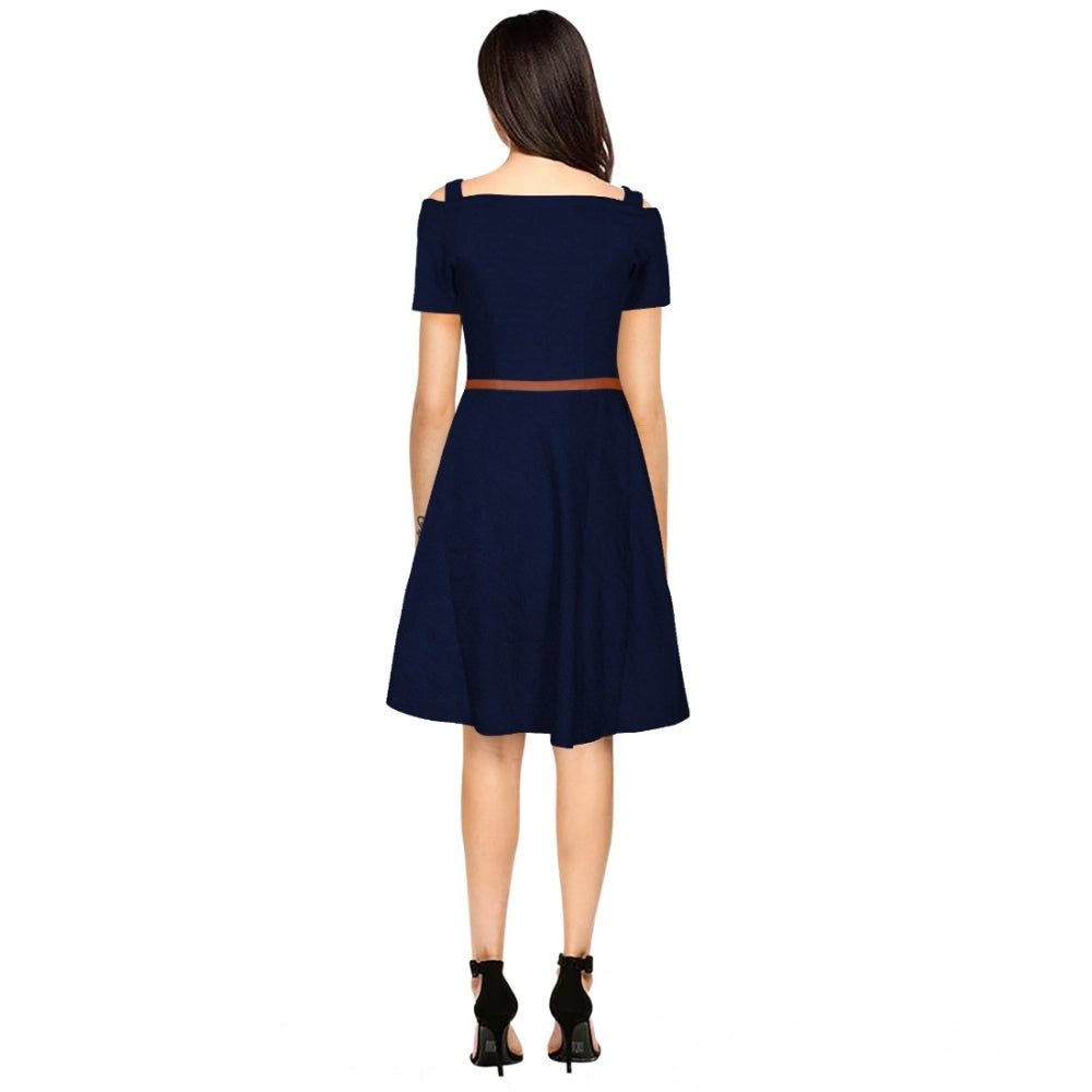 Ranili Polyester Solid V Neck Cap Sleeve Dress