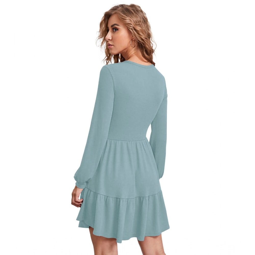 Ranili Knitting Stretchable Solid Round Neck Full Sleeve Dress
