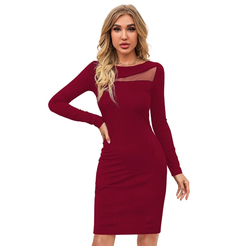 Ranili Knitting Stretchable Solid Round Neck Full Sleeve Dress