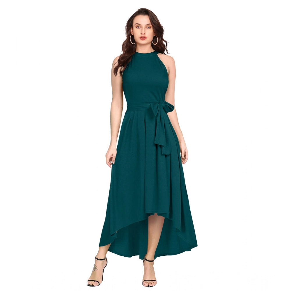 Ranili Polyster Solid Halter Neck Sleeveless Dress
