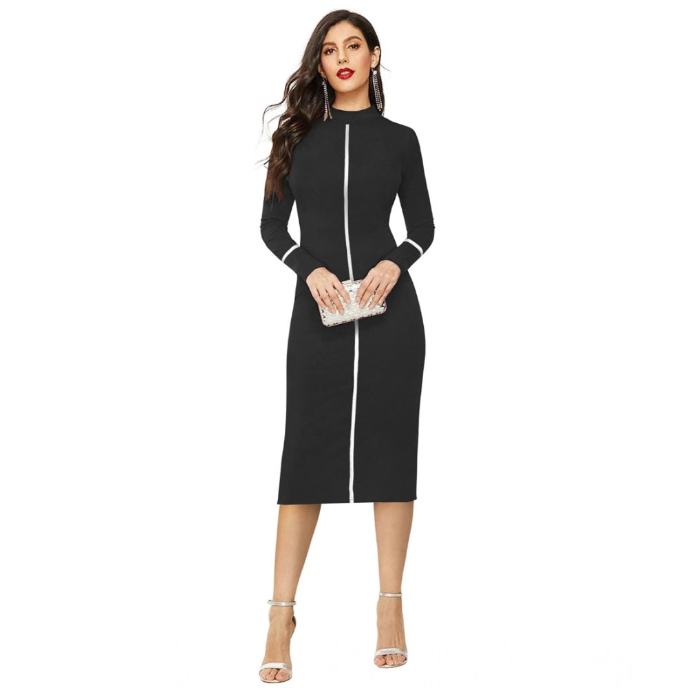 Ranili Knitting Stretchable Solid Round Neck Full Sleeve Dress