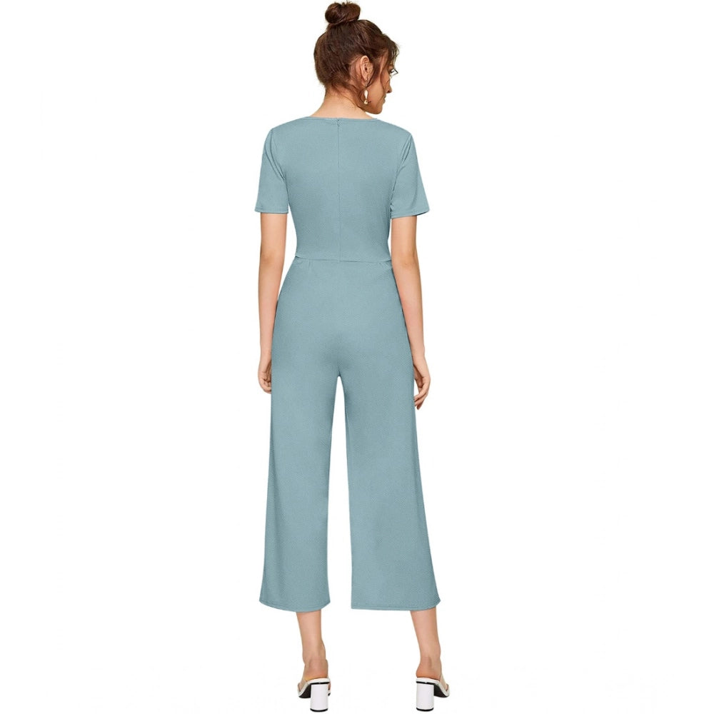 Ranili Knitting Stretchable Solid Round Neck Cap Sleeve Jumpsuit