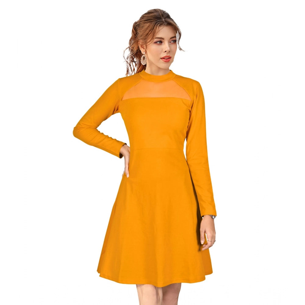 Ranili Knitting Stretchable Solid Round Neck Full Sleeve Dress