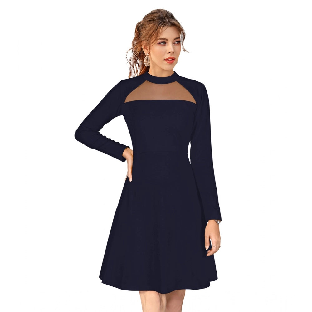 Ranili Knitting Stretchable Solid Round Neck Full Sleeve Dress