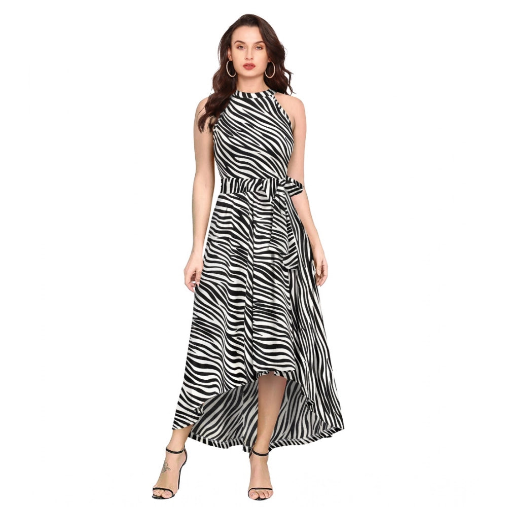 Ranili Polyester Zebra Pattern Halter Neck Sleeveless Dress