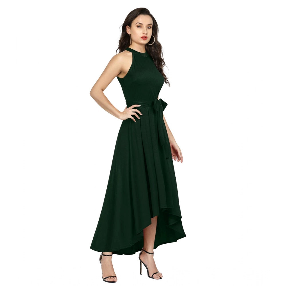 Ranili Polyster Solid Halter Neck Sleeveless Dress