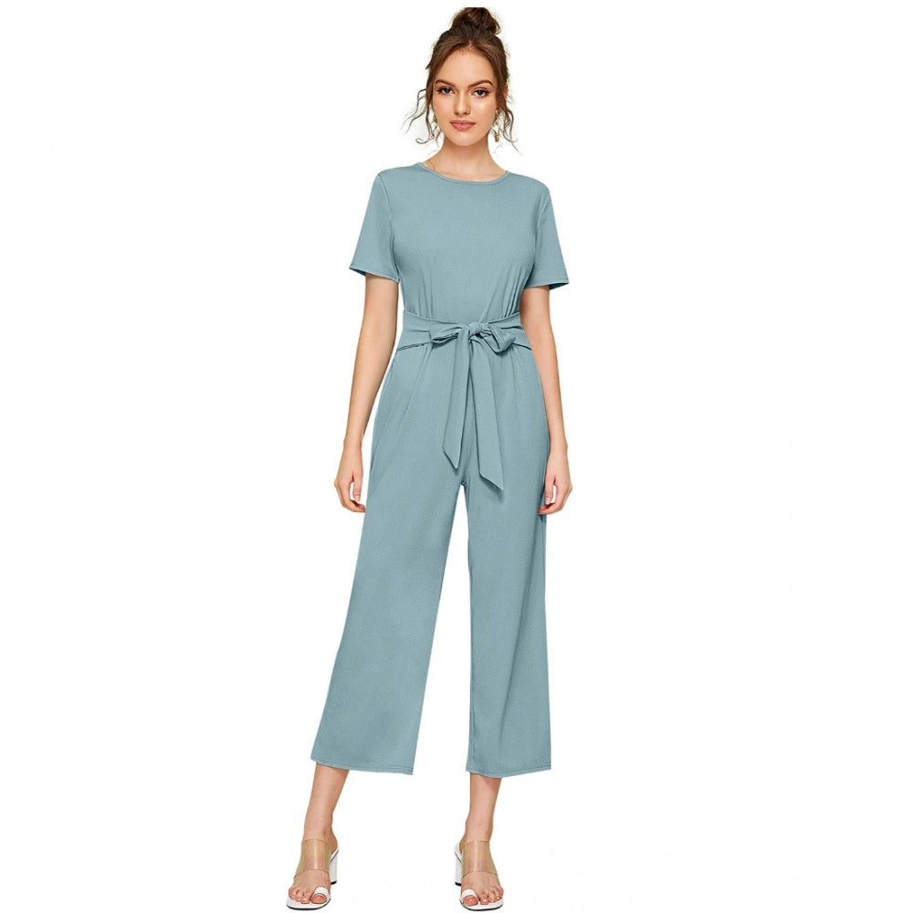 Ranili Knitting Stretchable Solid Round Neck Cap Sleeve Jumpsuit