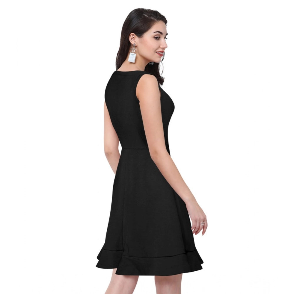 Ranili Polyester Solid Round Neck Sleeveless Dress