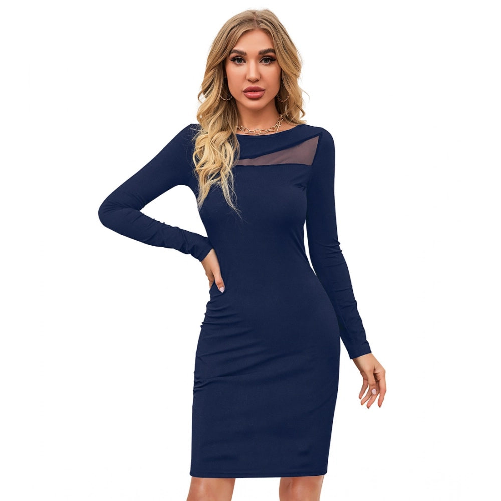 Ranili Knitting Stretchable Solid Round Neck Full Sleeve Dress