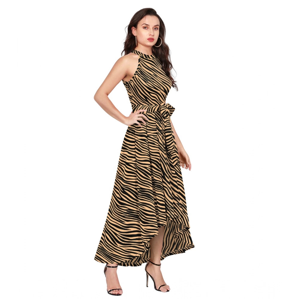 Ranili Polyster Zebra Pattern Halter Neck Sleeveless Dress
