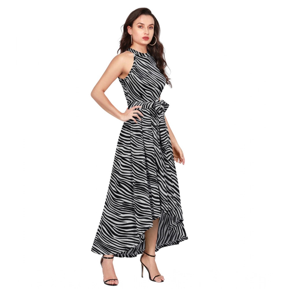 Ranili Polyester Zebra Pattern Halter Neck Sleeveless Dress
