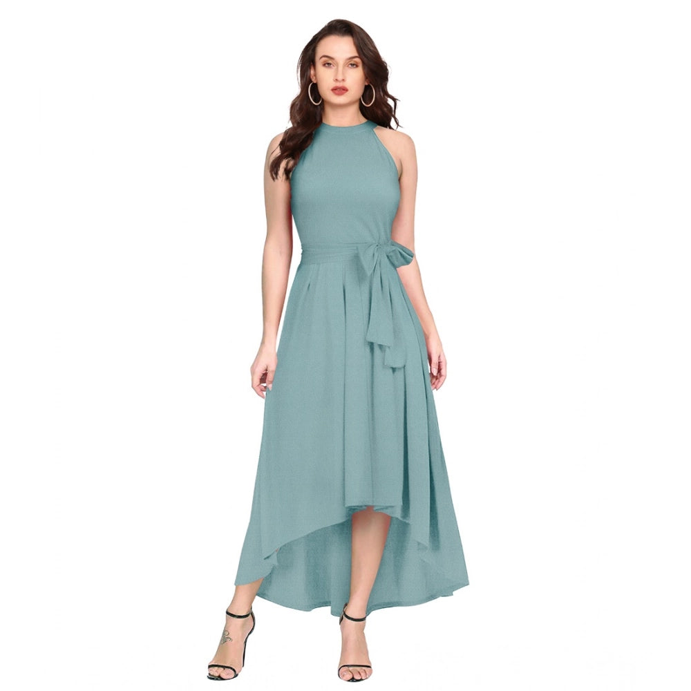 Ranili Polyster Solid Halter Neck Sleeveless Dress