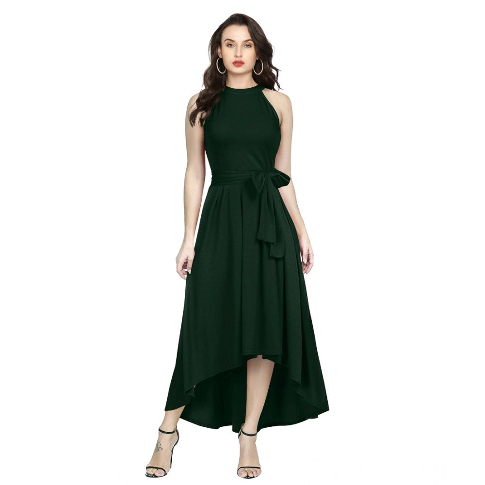 Ranili Polyster Solid Halter Neck Sleeveless Dress