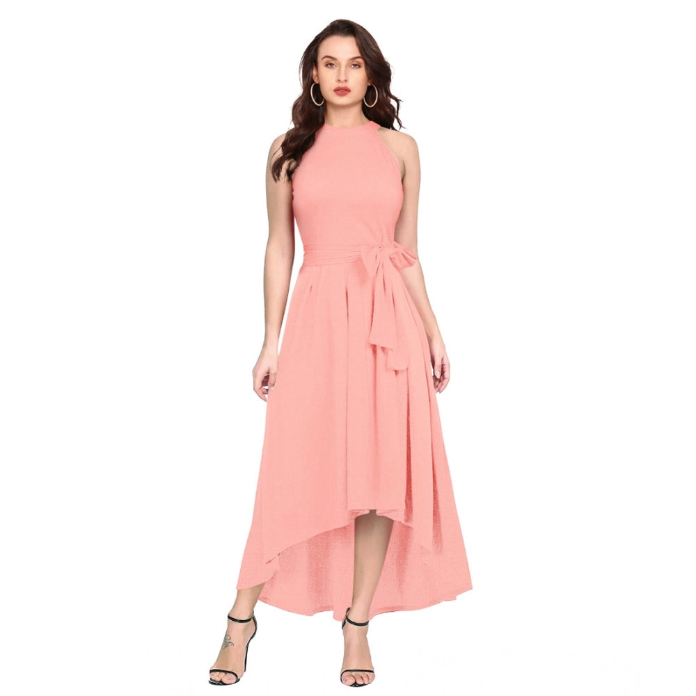 Ranili Polyster Solid Halter Neck Sleeveless Dress