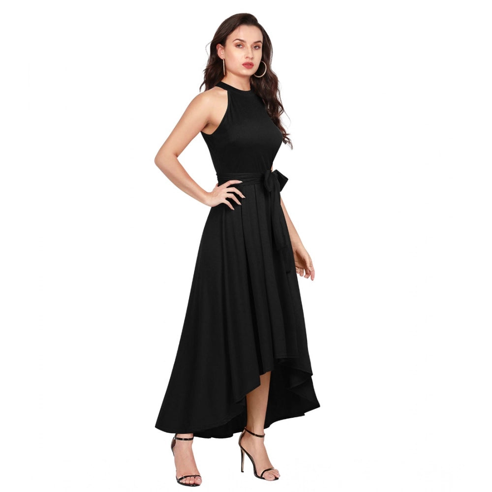 Ranili Polyster Solid Halter Neck Sleeveless Dress