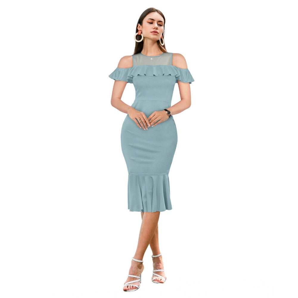 Ranili Knitting Stretchable Solid Round Neck Sleeveless Dress