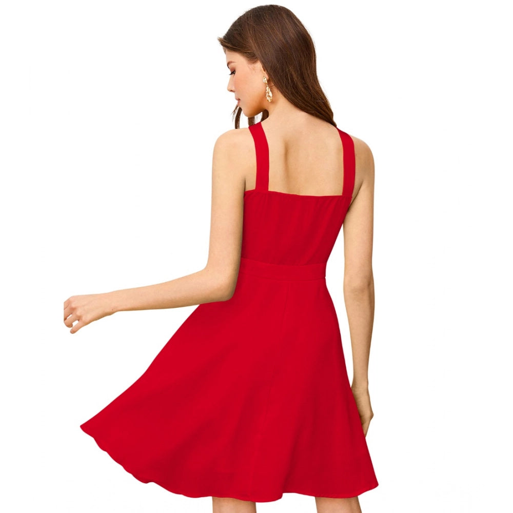 Ranili Knitting Stretchable Solid Halter Neck Sleeveless Dress