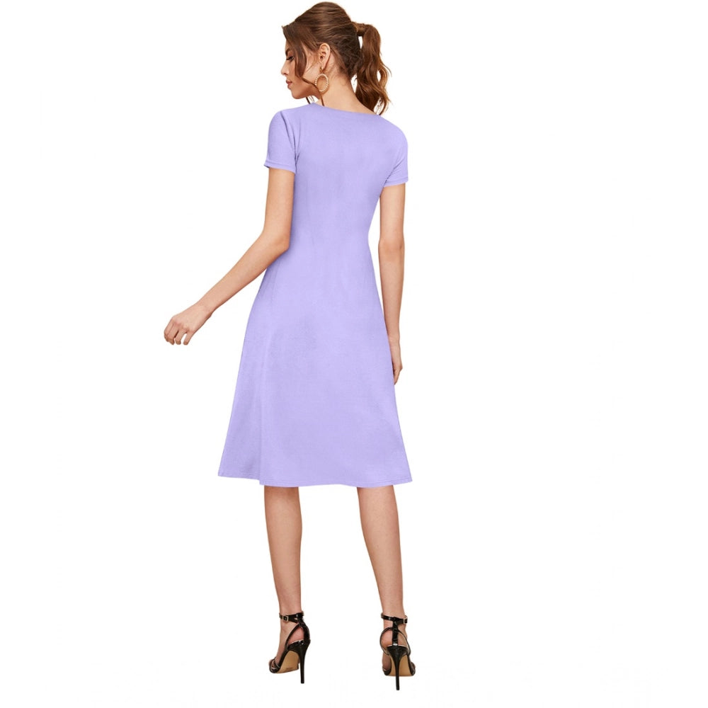 Ranili Knitting Stretchable Solid Round Neck Cap Sleeve Dress