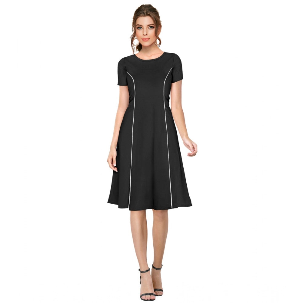 Ranili Knitting Stretchable Solid Round Neck Cap Sleeve Dress