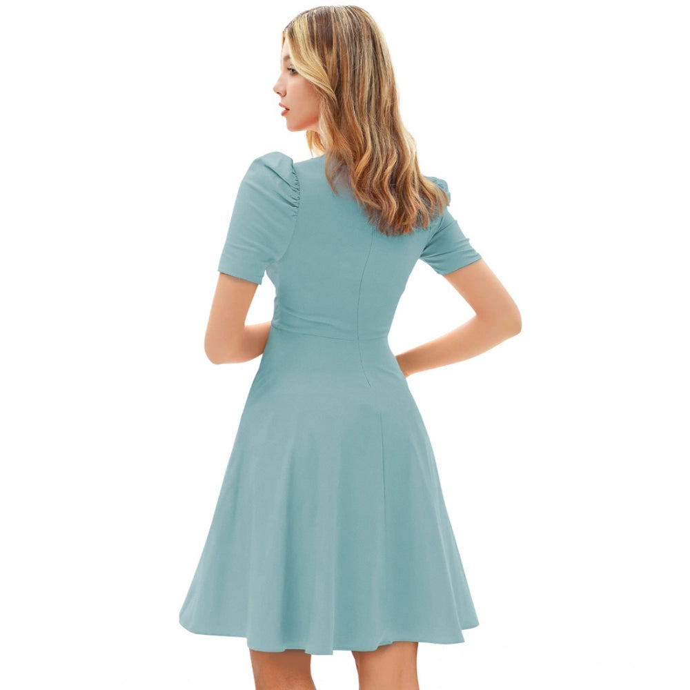 Ranili Knitting Stretchable Solid V Neck Cap Sleeve Dress