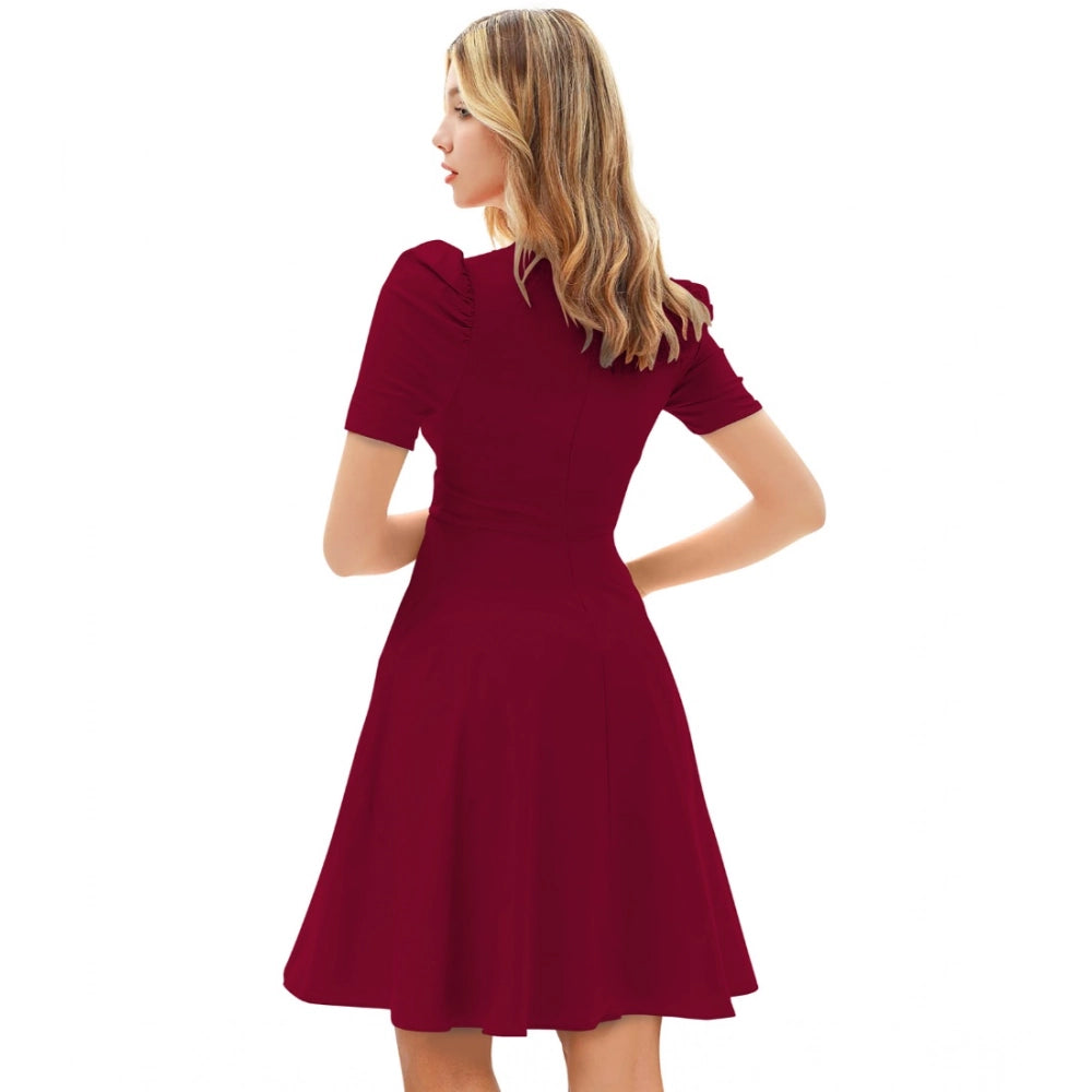Ranili Knitting Stretchable Solid V Neck Cap Sleeve Dress